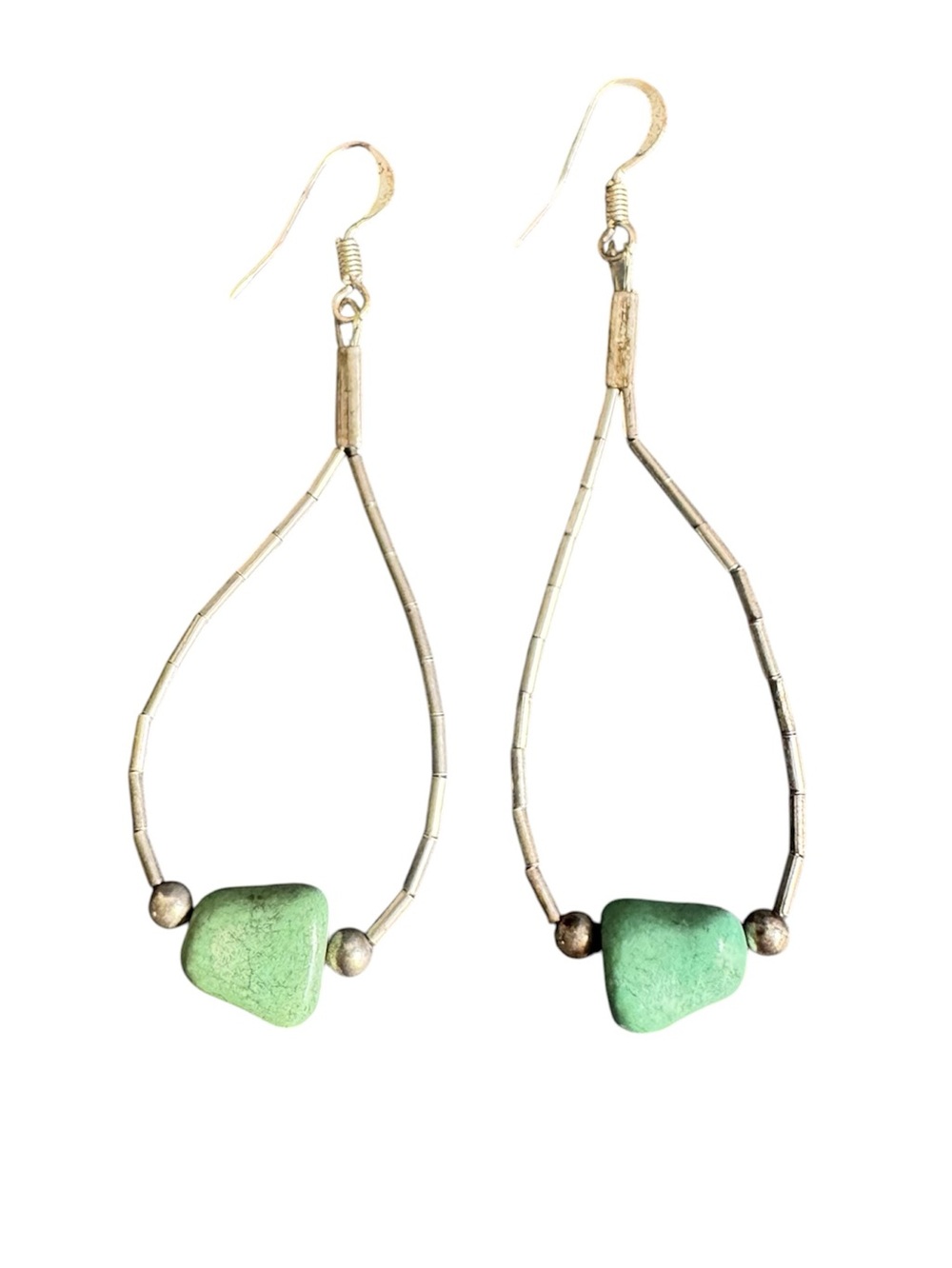 Vintage Liquid Silver Turquoise Earrings Dangle Drop Handmade Southwestern Boho